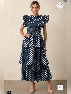 The Prosperina Chelsea Navy Polka Dot Cotton Maxi Dress